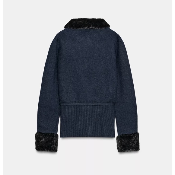 ZARA NWT Faux Fur Trim Combination Cardigan - Picture 4 of 14